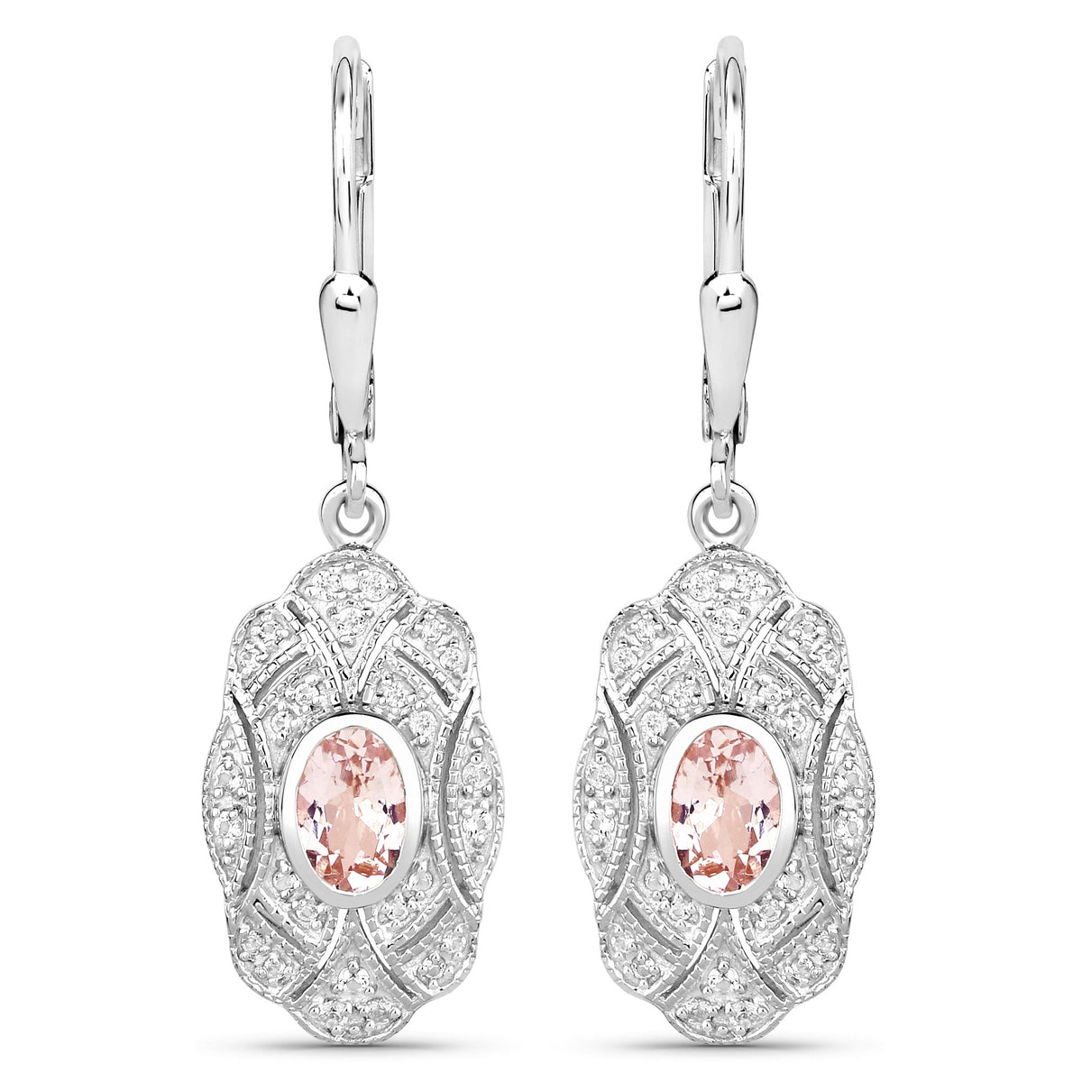 1.04 ct Genuine Morganite and White Topaz .925 Sterling Silver Earrings