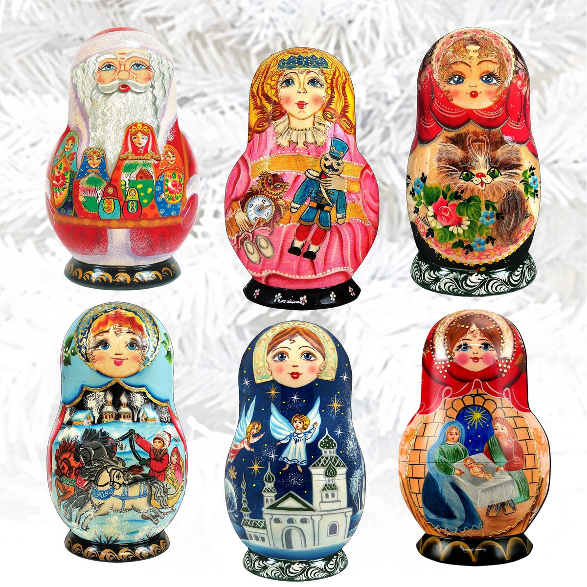 Nested Dolls Clip-On Eco Wood Decorative Ornaments Set of 6 by G. Debrekht - Christmas Decor - 8090130C-S6