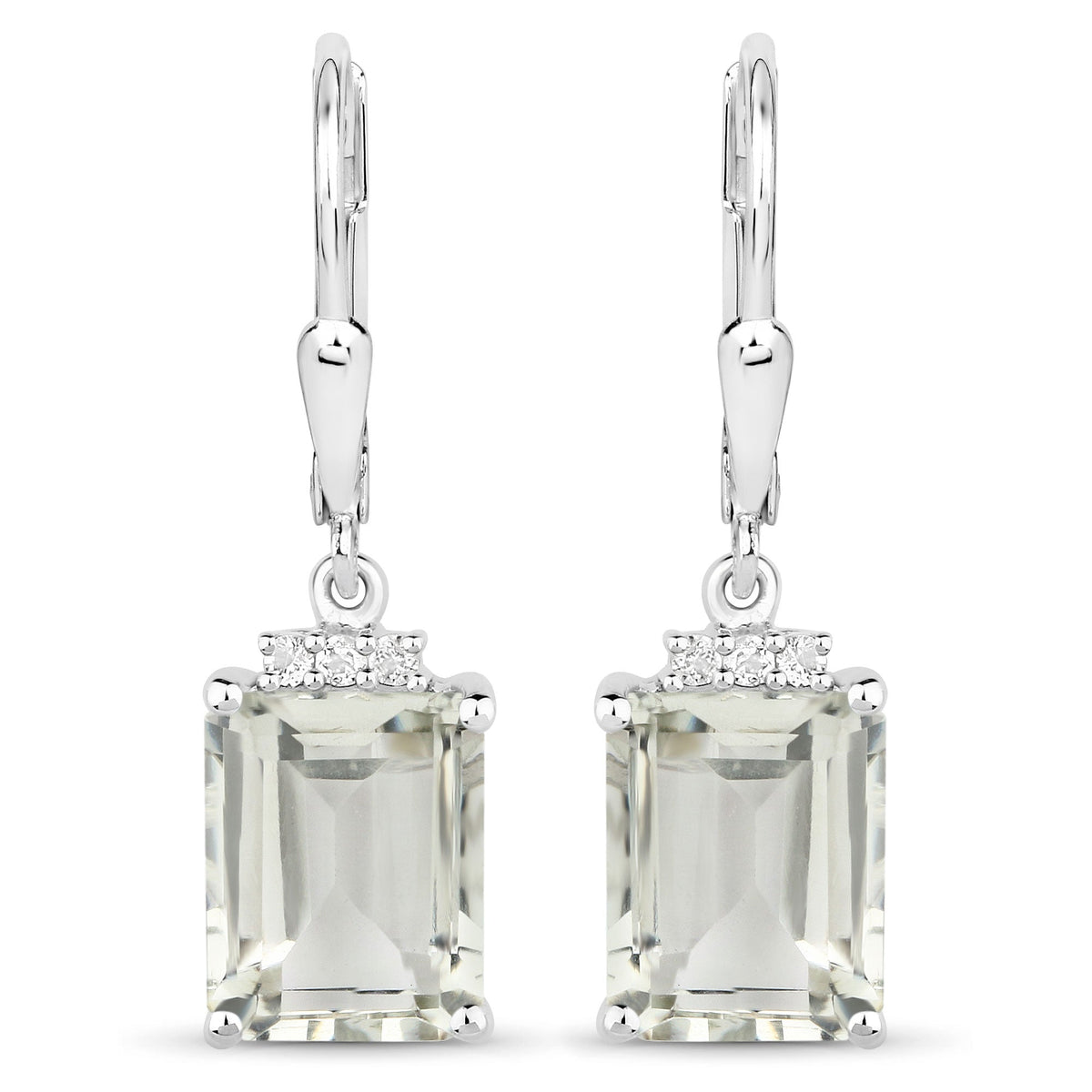 7.23 Carat Genuine Green Amethyst and White Topaz .925 Sterling Silver Earrings