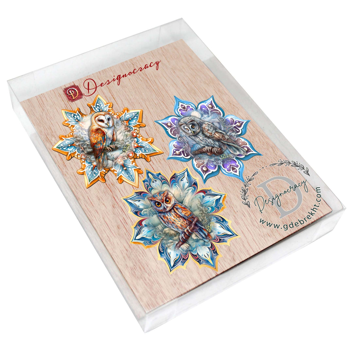 Owls Snowflake Eco Wood Ornaments Set of 3 by G. Debrekht - Nature Wildlife Decor - 8090152-S3