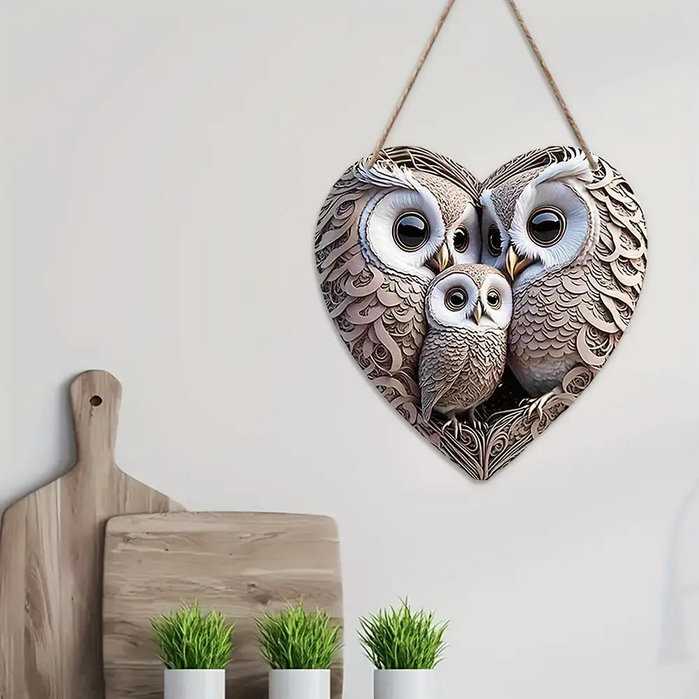 Retro Wooden Owl Doorplate Family Hanging Decor