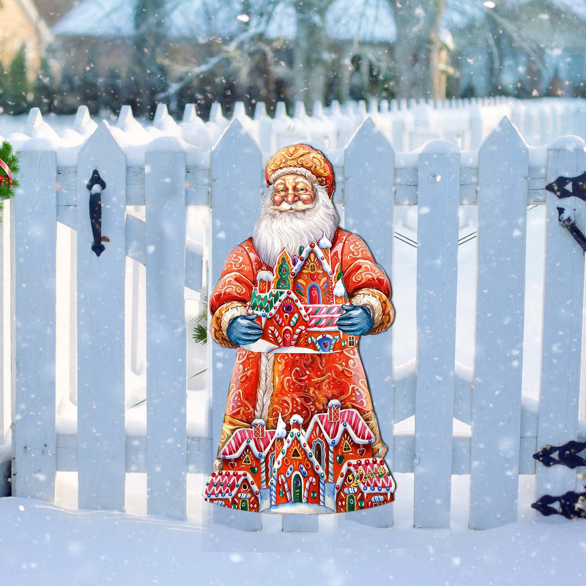 Santa and the Gingerbread House Holiday Door Decor by G. Debrekht - Christmas Santa Snowman Decor - 8691404H