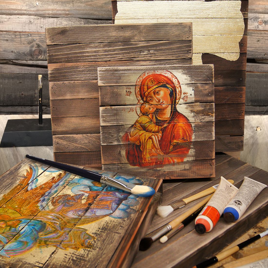 Flying Angel Wooden Gold Plated Religious Christian Sacred Icon - Inspirational Icon Decor - 85034