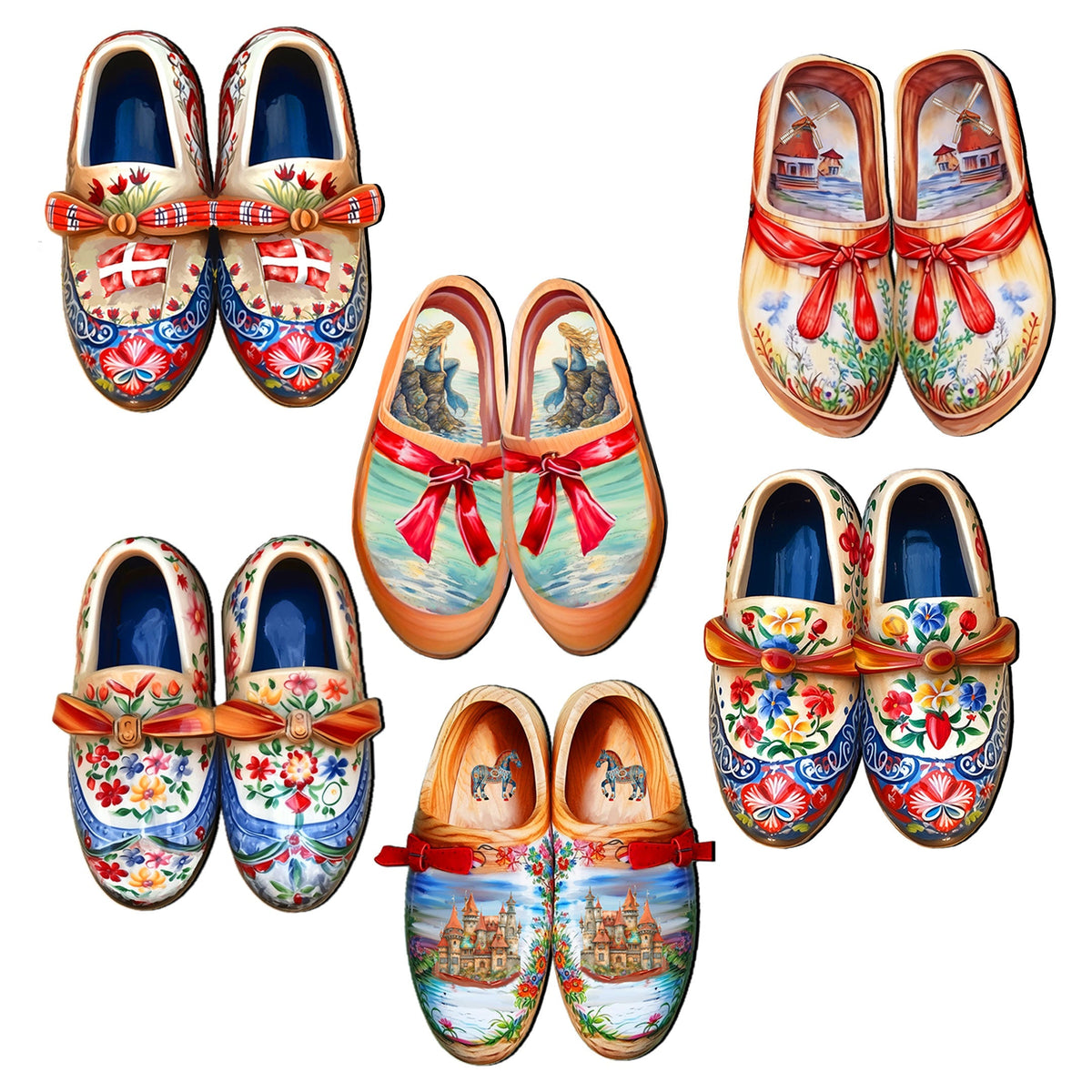 Danish Shoes Decorative Eco Wood Magnets Set of 6 by G. Debrekht - Love Family Decor - 8090073G-S6