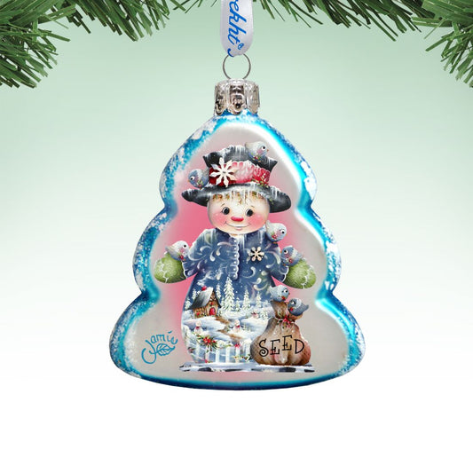 Seed Snowman Mercury Glass Ornament by Jamie Mills-Price - Christmas Santa Snowman Decor - 778206-7511