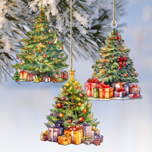 Christmas Tree Decorative Eco Wood Ornaments Set of 3 by G. Debrekht - Christmas Decor - 8091044-S3