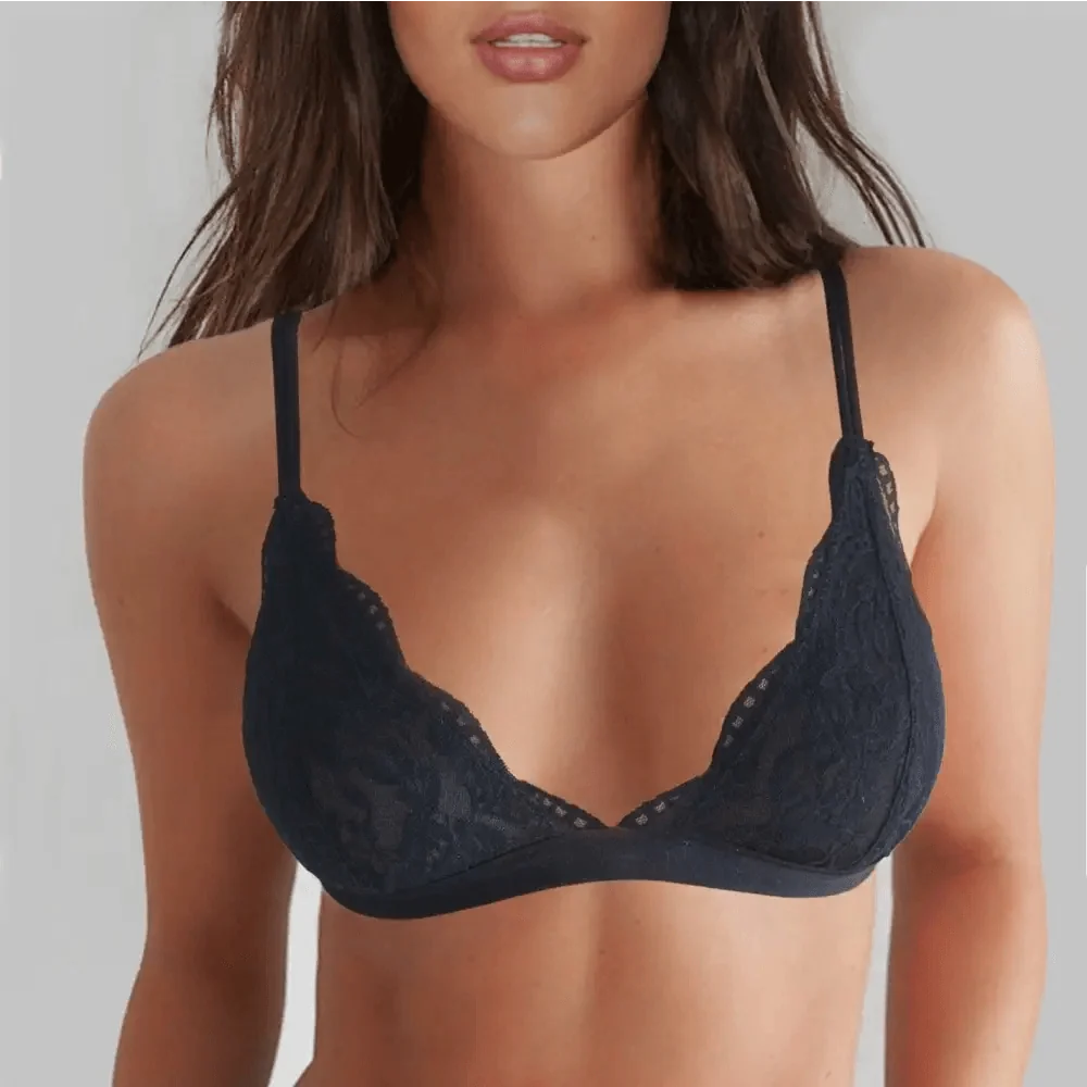 Elegance Lace Thin Triangle Bra For Women Wireless Lingerie Transparent Solid White/Black