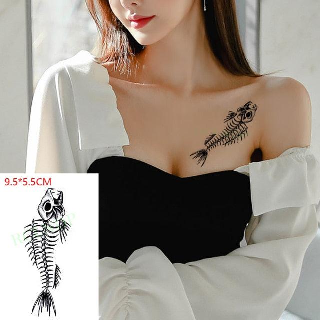 Elegant Black Music Notes Waterproof Sticker Tattoos Temporary Chest Shoulder Tattoos For Men Women