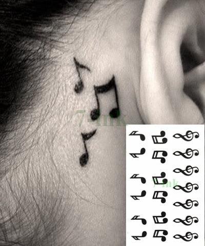 Elegant Black Music Notes Waterproof Sticker Tattoos Temporary Chest Shoulder Tattoos For Men Women