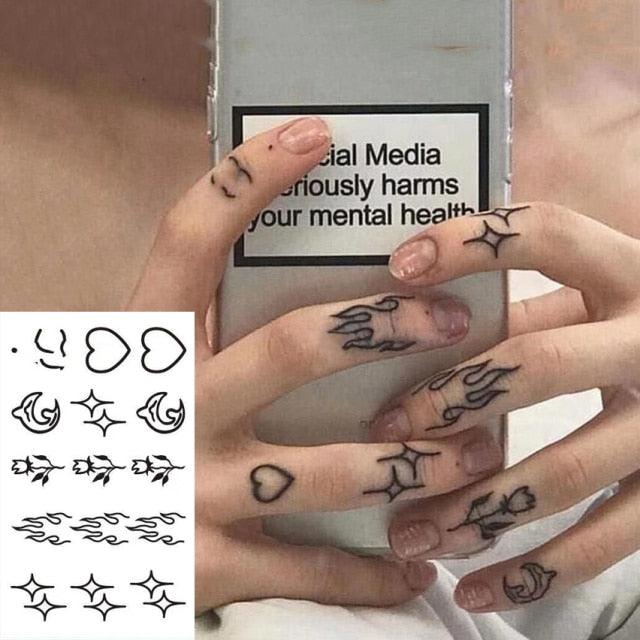 Elegant Small Waterproof Temporary Tattoo Sticker Makeup Flame Finger Black Square Rose Flower High Quality Design For Womens