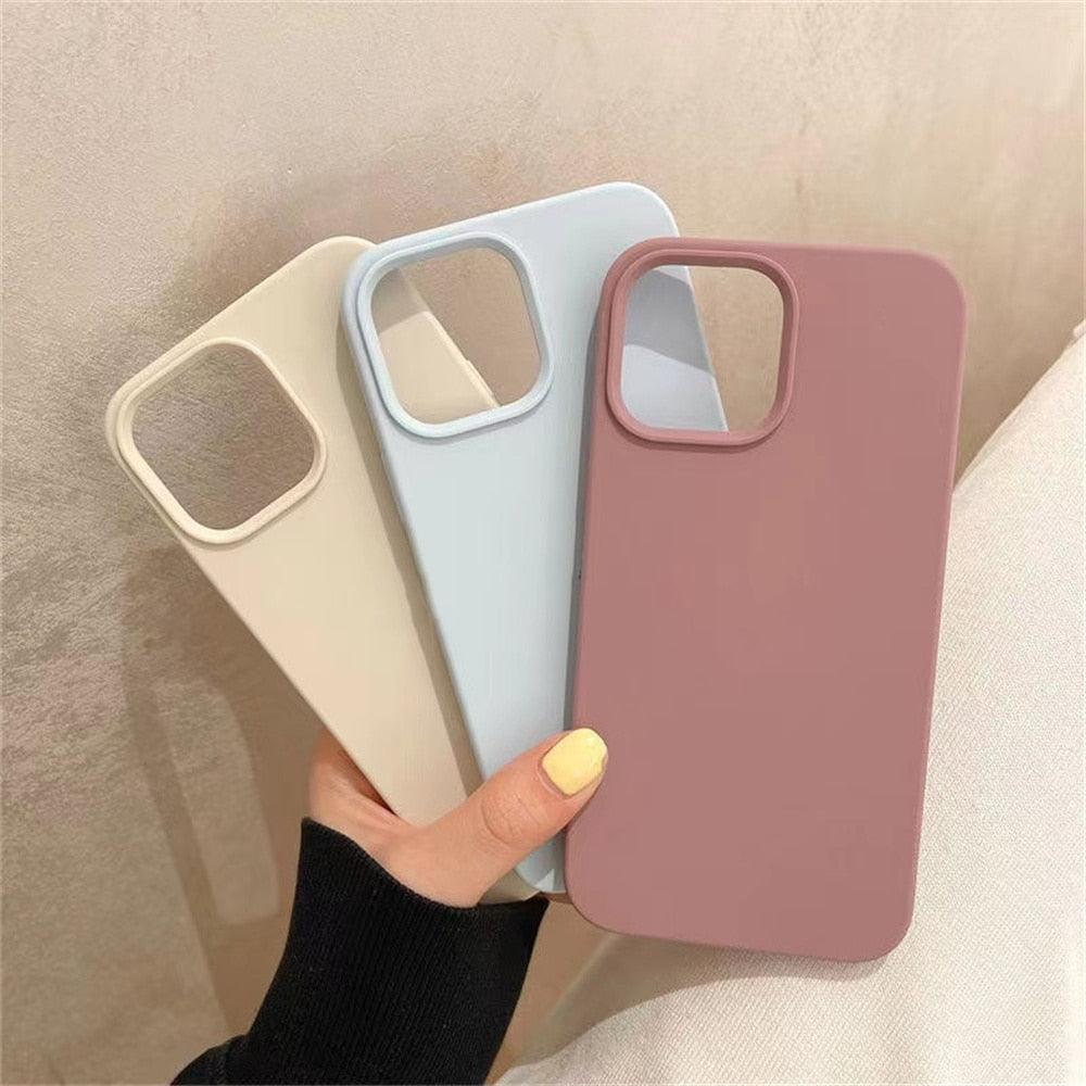 Elegant Style Solid Color Silicone Phone Cases For iPhone 13 14 Pro Max Classic Simple Case For iPhone 13 Pro Cover Slim Fit Silicone Back Cover For iPhone