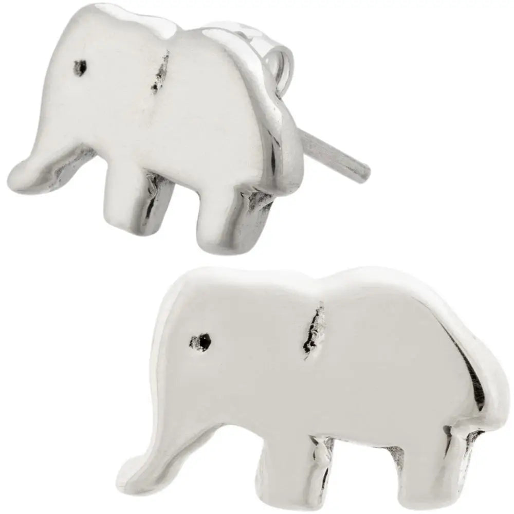 Silver elephant stud earrings with polished minimalist design in sterling silver for everyday wear