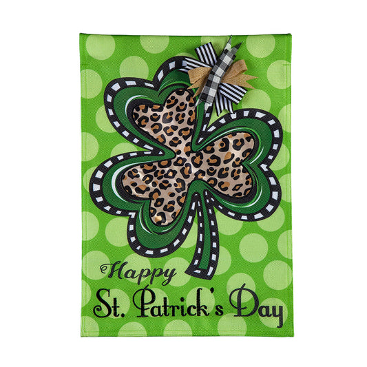 Animal Print Shamrock Garden Burlap Flag