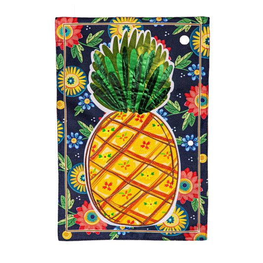 Pineapple and Florals  Burlap Garden Flag