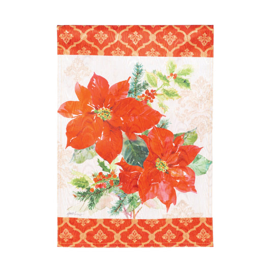 Gilded Pattern Poinsettia Christmas Moire Garden Flag
