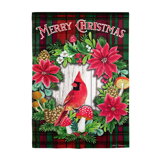 Merry Christmas Cardinal Moire Garden Flag