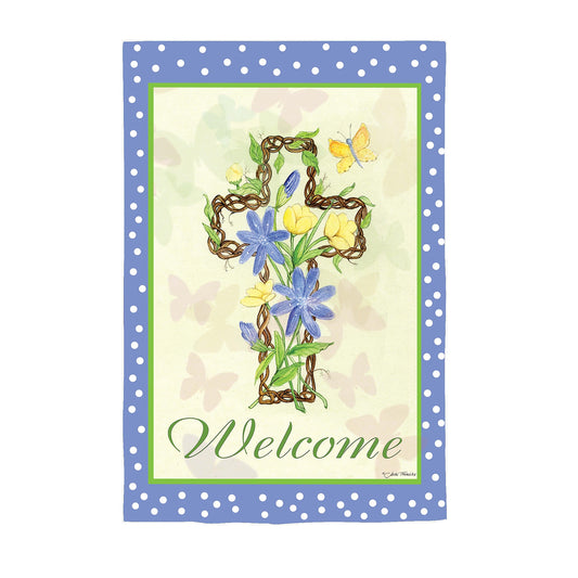 Easter Welcome Suede Garden Flag