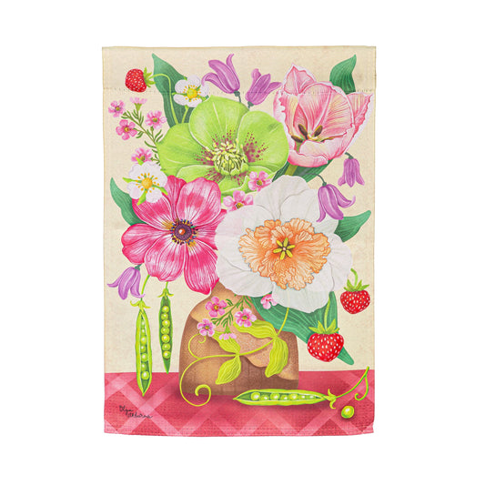 Happy Garden Flowers Suede Garden Flag