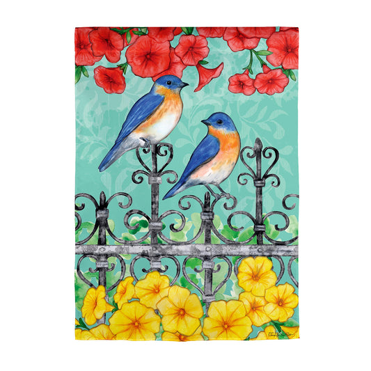 Two Birds in Spring Suede Garden Flag