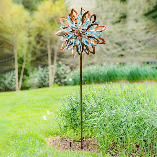 75"H Wind Spinner, Copper and Verdigris Leaves