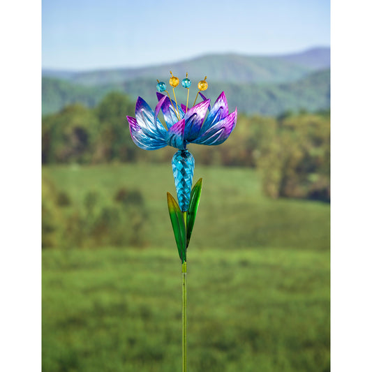 Flower Wind Spinner Garden Stake, Blue