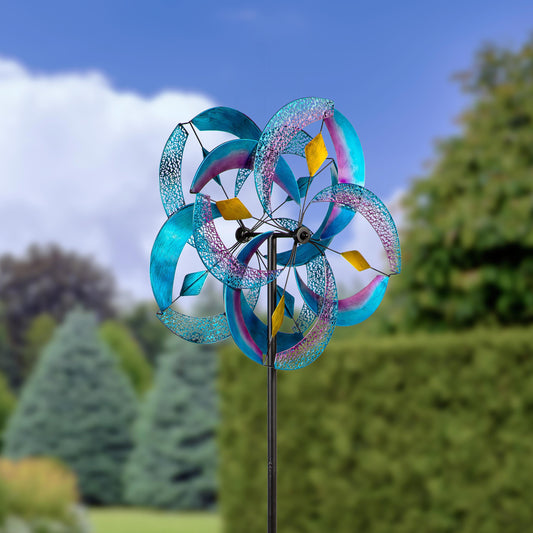 Metal Wind Spinner, Blue Patterned, 75"H