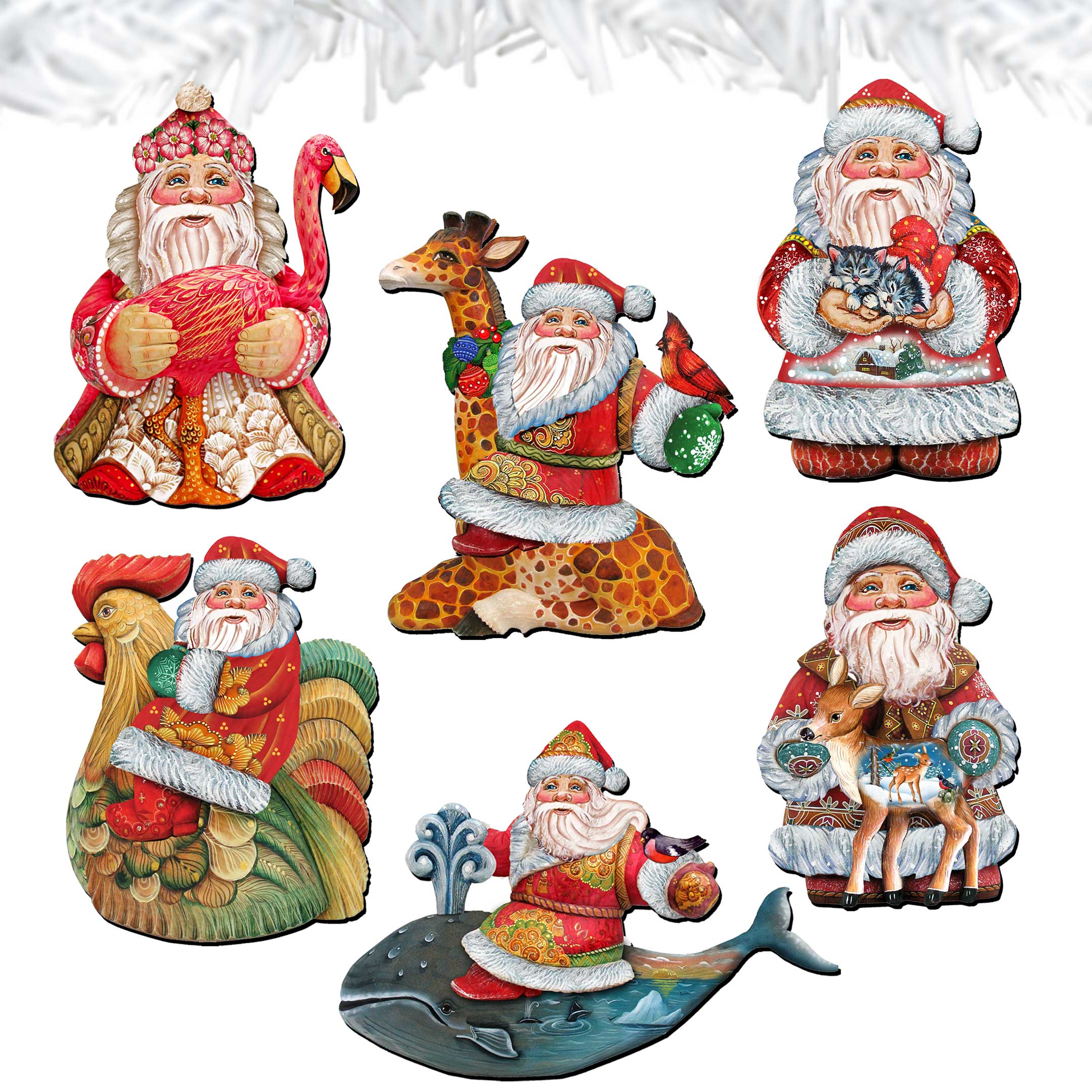 Santa Clip-On Eco Wood Decorative Ornaments Set of 6 by G. Debrekht - Christmas Decor - 8090131C-S6
