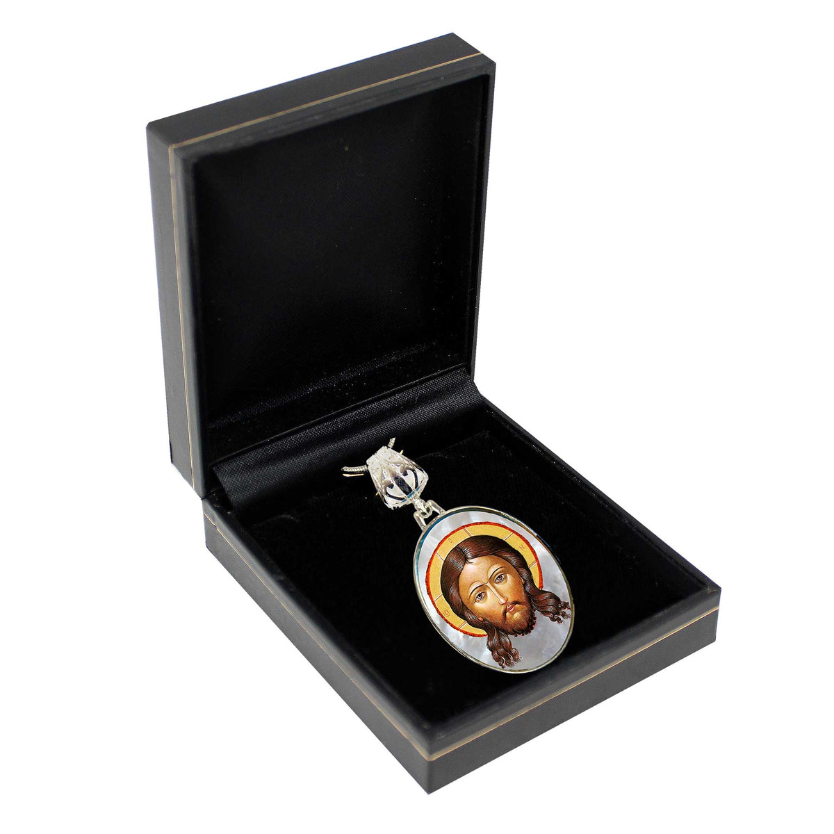 Icon of The Holy Face Silver Plated Mother of Pearl Necklace Jewelry - 43018