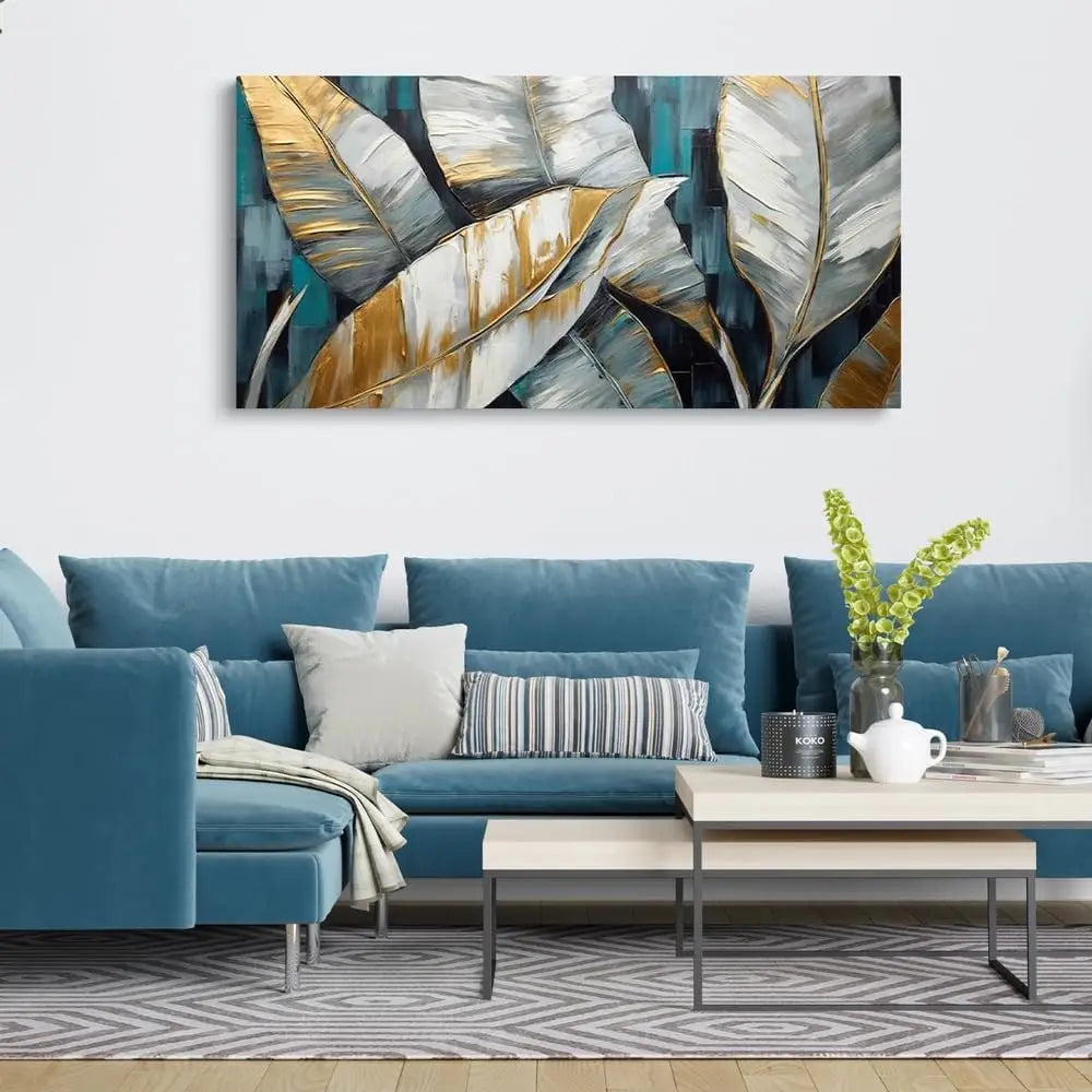 Abstract Golden Green Banana Leaf Canvas Art