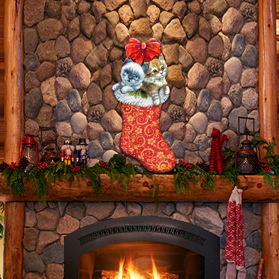 Kitty Cats Christmas Stocking Christmas Door Decor by G. DeBrekht - Christmas Santa Snowman Decor - 8114021H