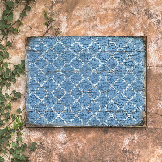 Graphic Blue Rustic Wooden Wall Art by G. DeBrekht - Floral Ornamental Decor - 95003B