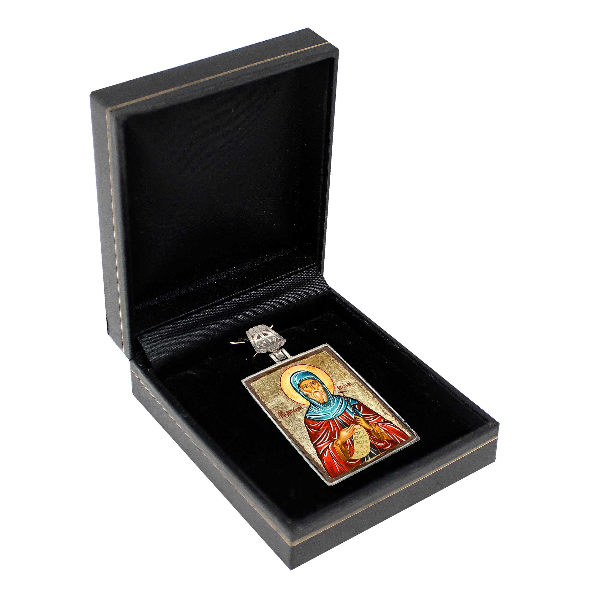 Saint Anthony Religious Jewelry Silver Plated Necklace, Gold-Plated Wooden Cabochon - Christian Sacred Icon - Inspirational Icon Decor - 43057R