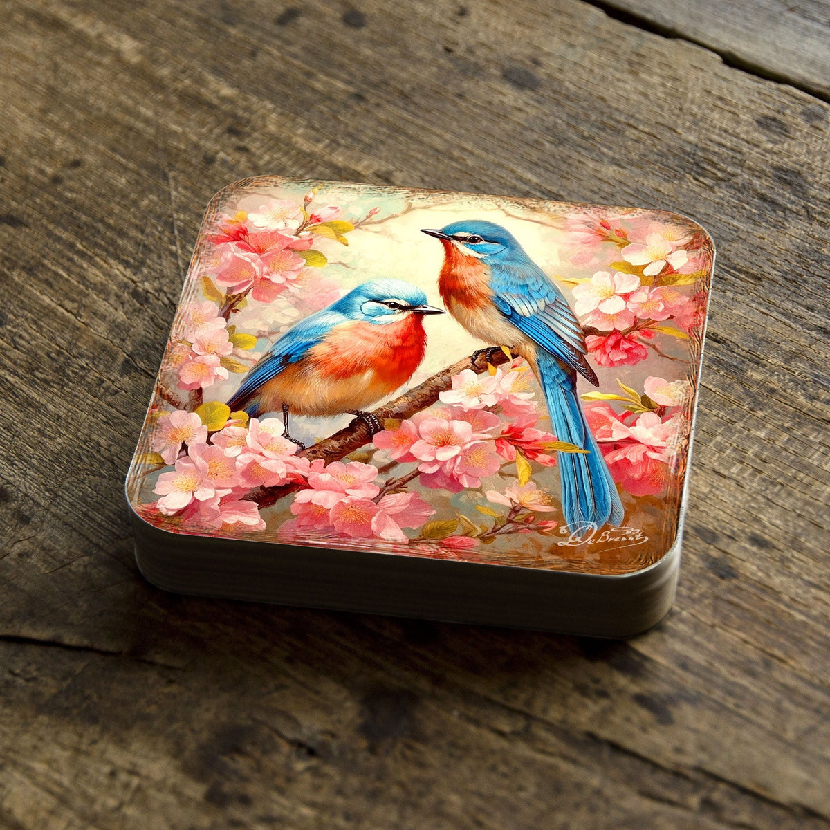 Spring Birds Wooden Cork Coasters Gift Set of 4 by G. Debrekht - Easter Spring Decor  - 8199438C-S4