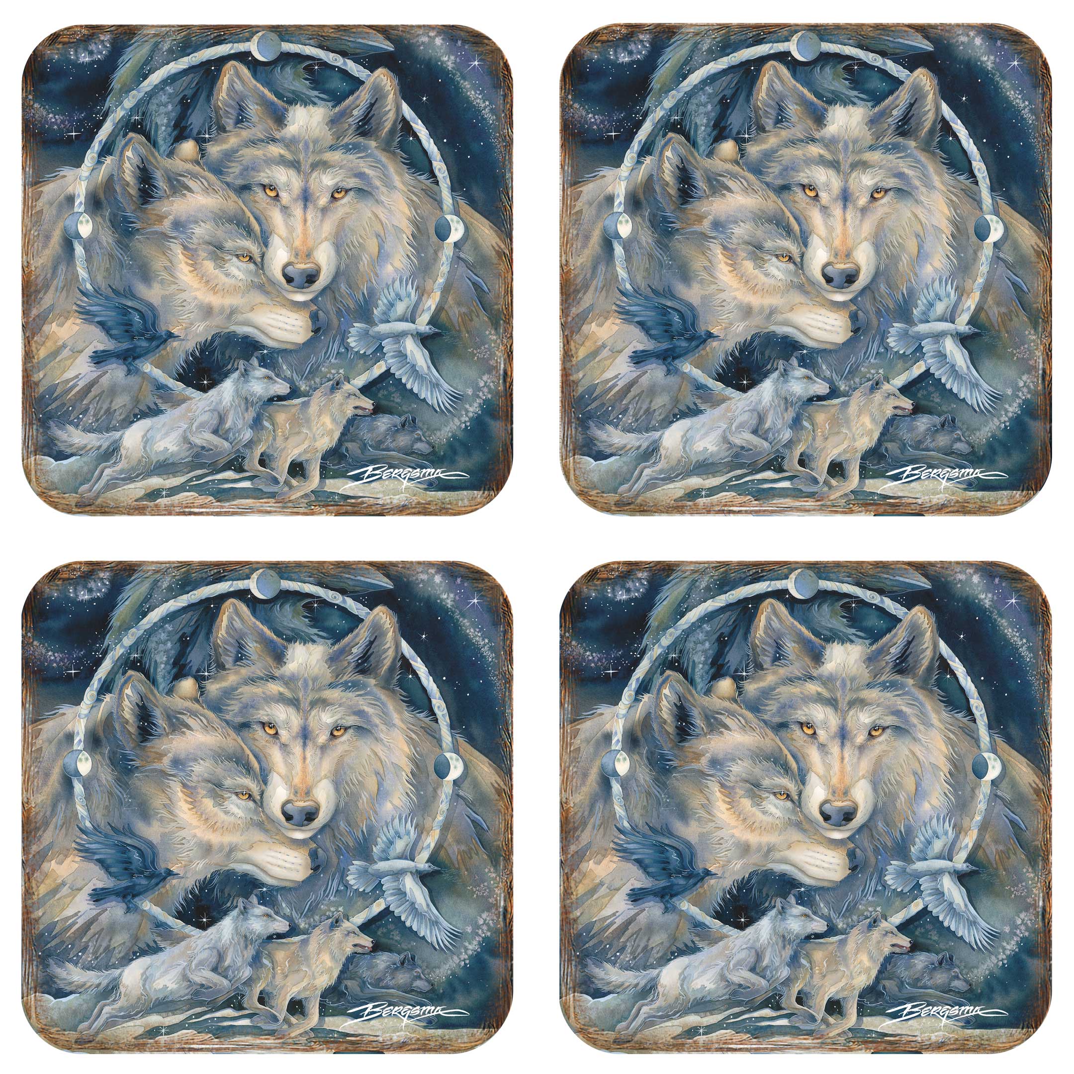 In Spirit I am Free Wooden Cork Coasters Gift Set of 4 by J. Bergsma - Wildlife Decor  - 8199471C-S4