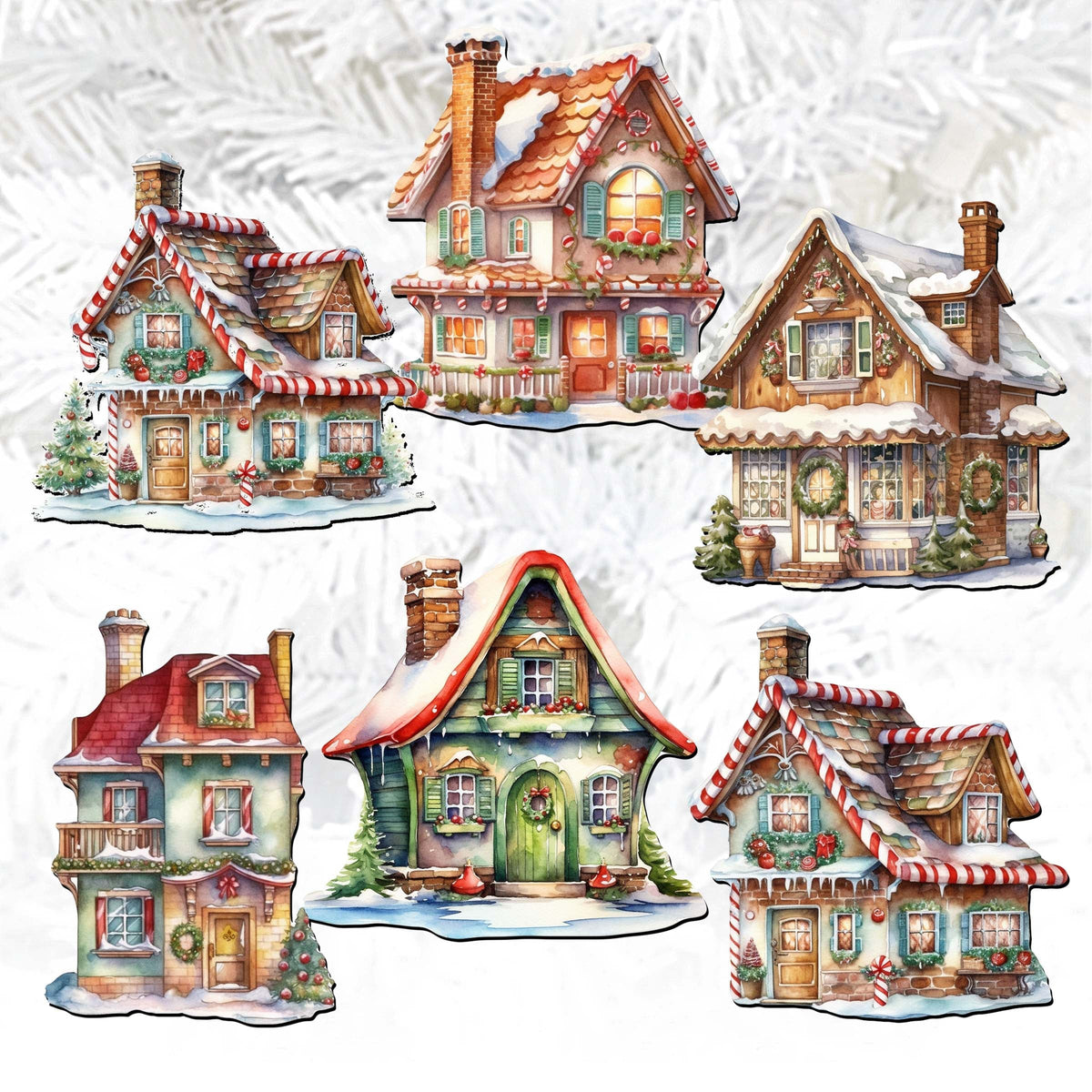 Dream Houses Clip-On Eco Wood Decorative Ornaments Set of 6 by G. Debrekht - Christmas Decor - 8090029C-S6