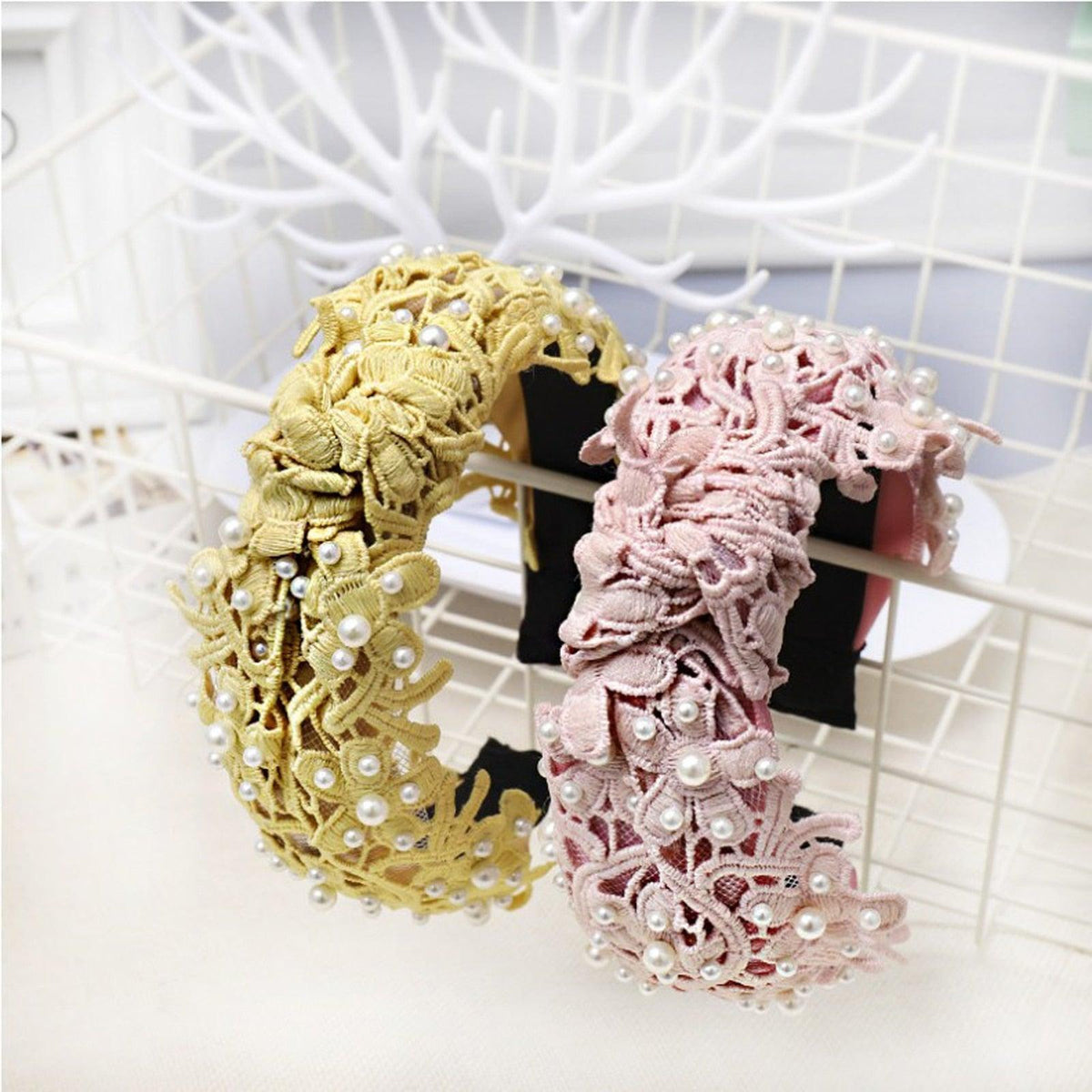 Fashion Girls Pearl Hairband White Black Lace Headband Women Artificial Pearls Hair Hoop Middle Knot Hair Accessories Gorgeous Hair Accessories For Women
