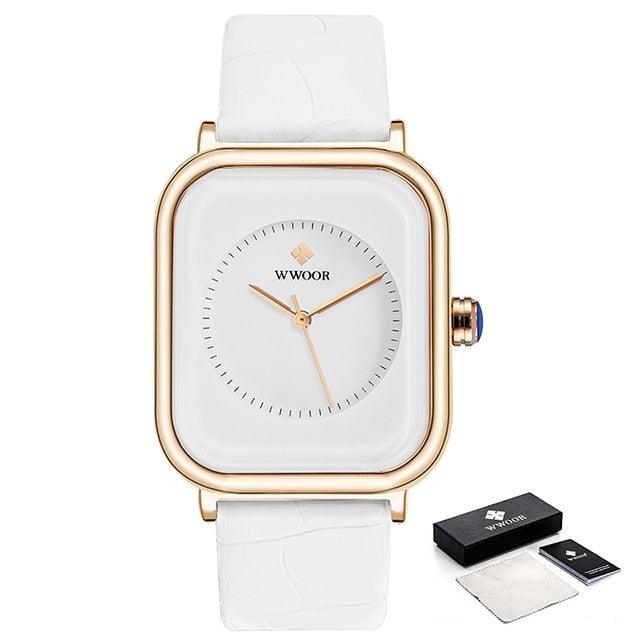 Fashion Women Watches White Leather Minimalist Rectangle Ladies Quartz Dress Wristwatch Fashion Leather Wrist Watch Rectangle Elegant Simple Dial Analog Quartz Dress Watch