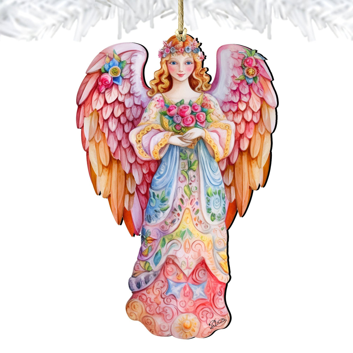 Pink Floral Angel Wooden Ornaments by G. DeBrekht Nativity Holiday Decor - 8611023