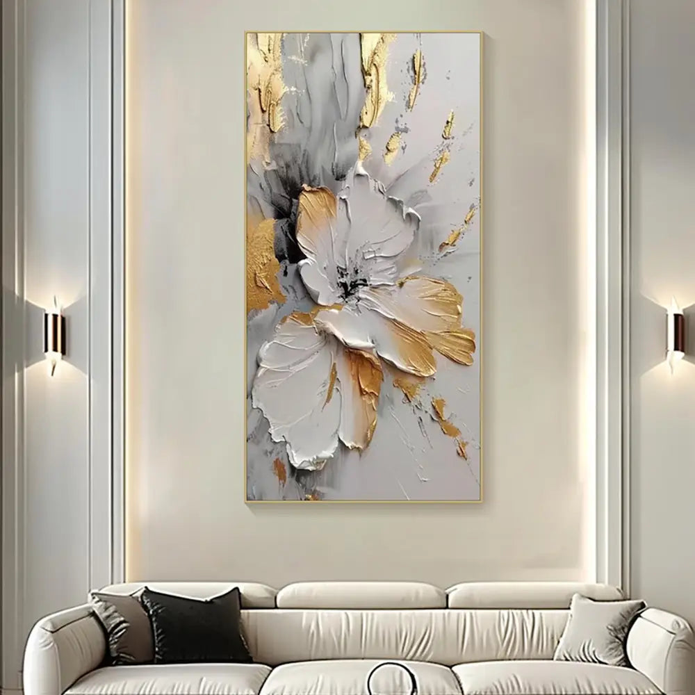 Handmade Golden Floral Canvas Painting Wall Art