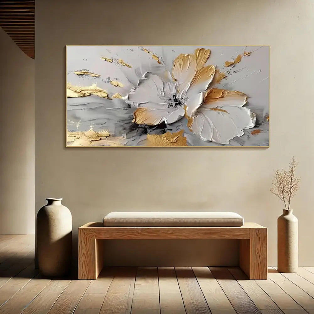 Handmade Golden Floral Canvas Painting Wall Art