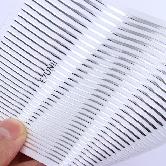 French Rose Gold Striping Tape Nail Design Stripe Lines Geometry 3D Sticker for Nails Gel Polish Sticker Decals for Manicuring Decorations Manicure Stickers Decals Silver Strip Line Nail Decal Self-Adhesive 3D Wave Decal Decoration Metallic Curve Design