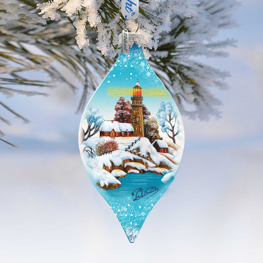 Lighthouse Drop Glass Ornament by G. DeBrekht - Coastal Holiday Décor - 74177