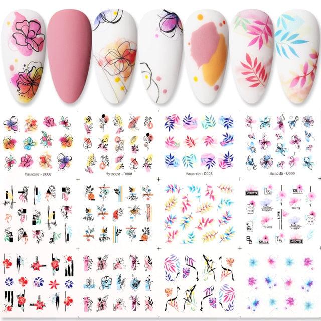 Geometrics Blue Flower Leaves Water Decals Stickers Special Floral Transfer Slider For Nails Decoration Nail Art Stickers Black White Flower Palm Leaf Nail Self-Adhesive Decals Nail Stickers Water Transfer Fresh Nail Decals for Nail Art Butterfly Palm