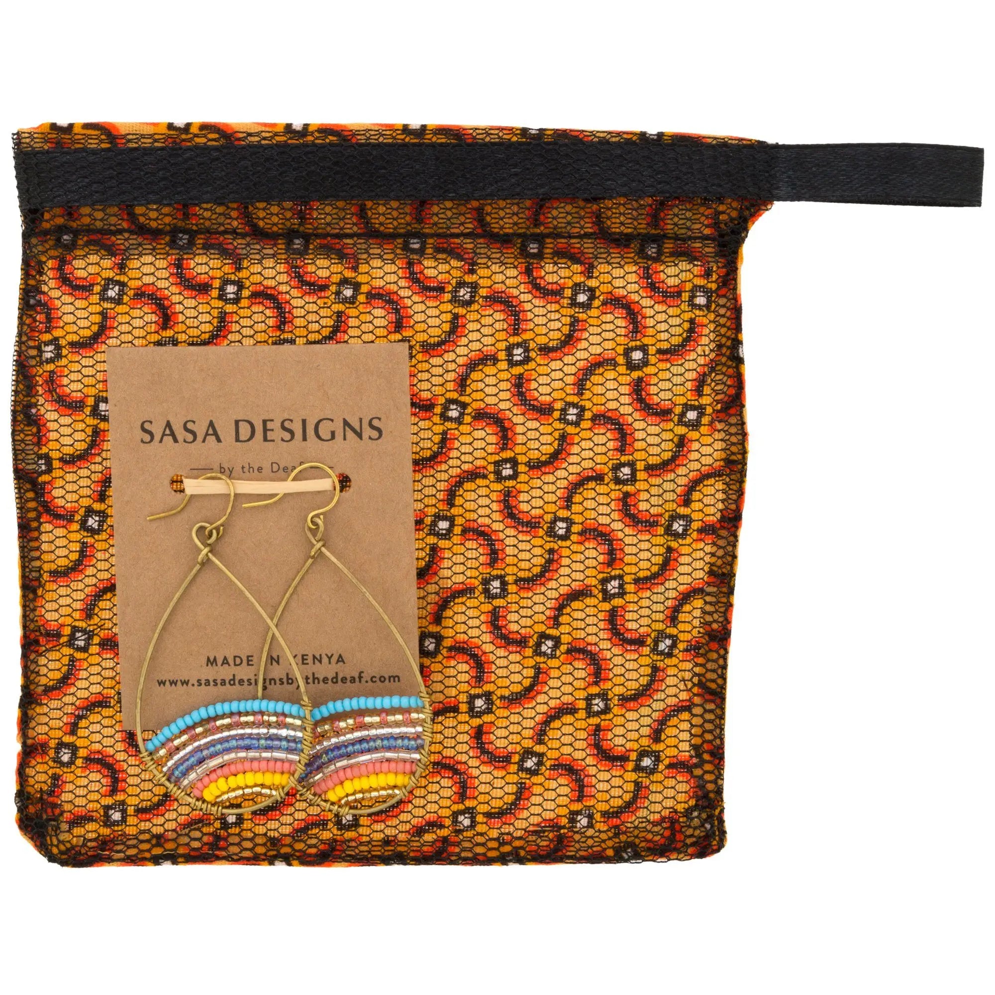 Gold-toned Good Karma beaded hoops teardrop earrings with colorful beaded rainbow stripes for stylish wear