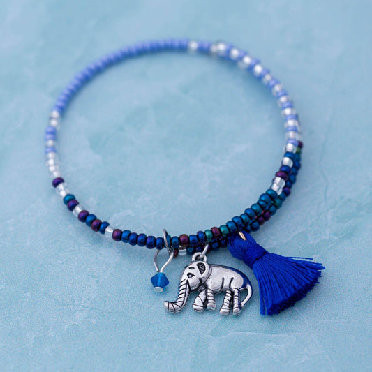 Fair Trade Beaded Blue Elephant Adjustable Bracelet!