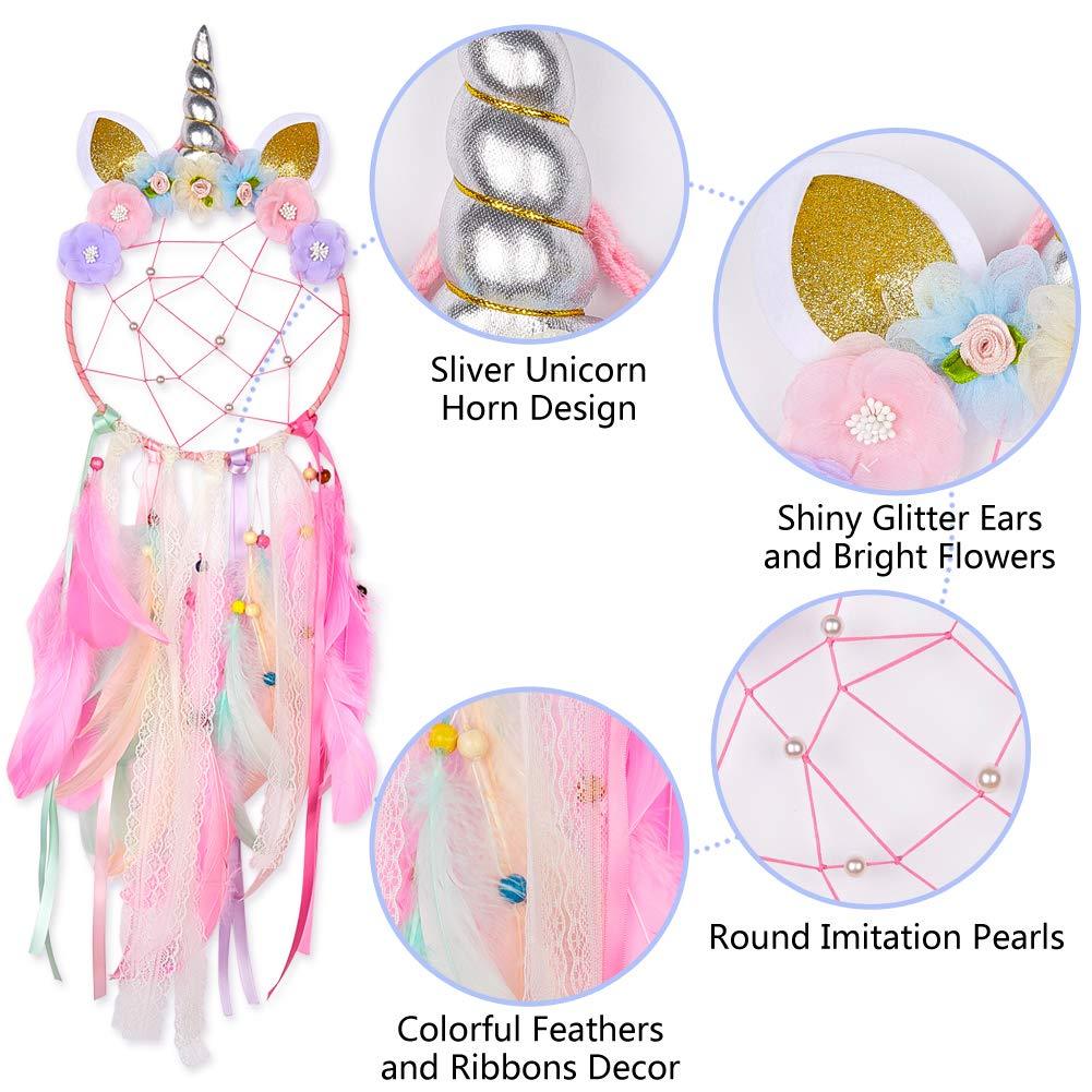 Handmade  Dream Catchers Flower For Kids Unicorn Dream Catcher Ornament  Feather Wall Decor For Girls Bedroom Flower Wall Hanging Decoration Flower Dream Catcher