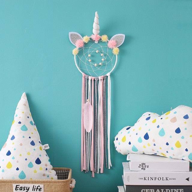 Handmade  Dream Catchers Flower For Kids Unicorn Dream Catcher Ornament  Feather Wall Decor For Girls Bedroom Flower Wall Hanging Decoration Flower Dream Catcher