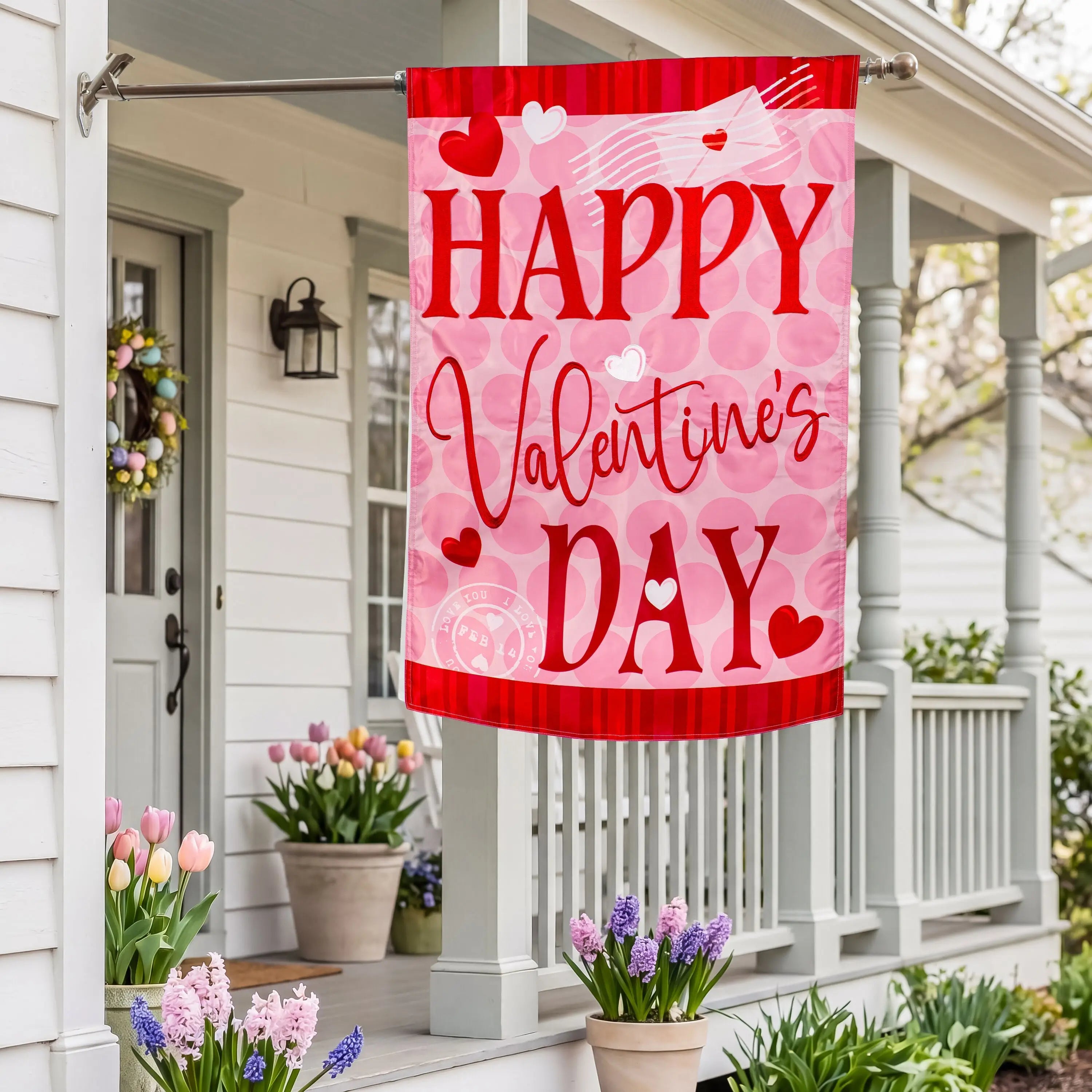 Happy Valentine's Day Hearts Applique House Flag