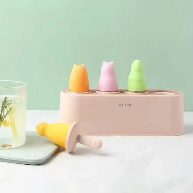 Home Ice Cream Mold Popsicle Tool Silicone 4-hole Popsicle Box Children Dessert Ice Cream Maker Kitchen Tools Diy Ice Cream