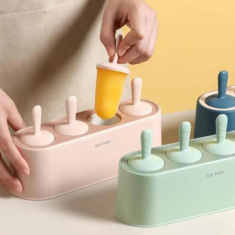 Home Ice Cream Mold Popsicle Tool Silicone 4-hole Popsicle Box Children Dessert Ice Cream Maker Kitchen Tools Diy Ice Cream
